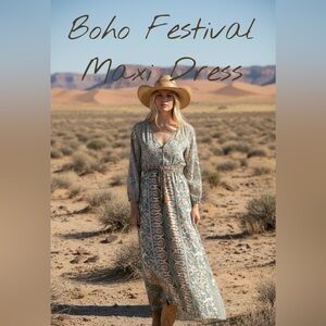 Prarie BohoTurquoise Brown Feminine Floral Maxi Festival Duster Dress Juniors XL